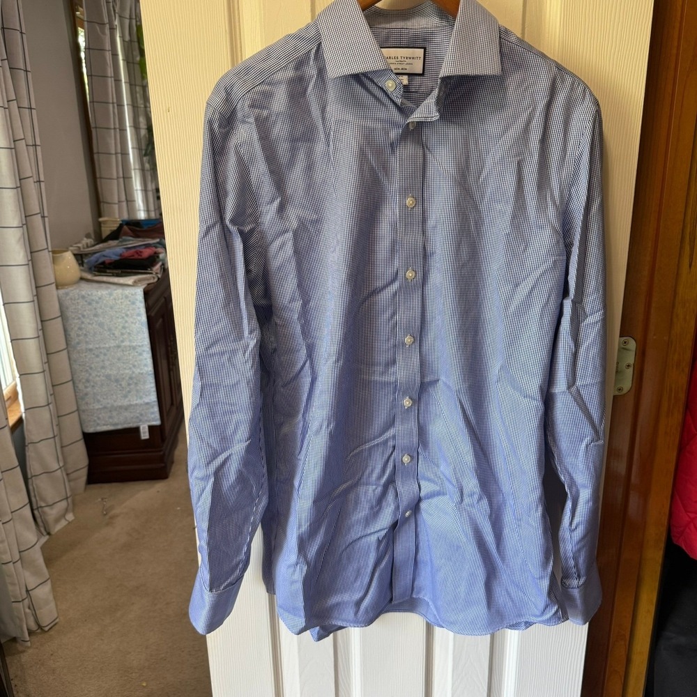Charles Tyrwhitt Mens Dress Shirt Size 16/41 Royal Blue Puppytooth Twill - Picture 10 of 13